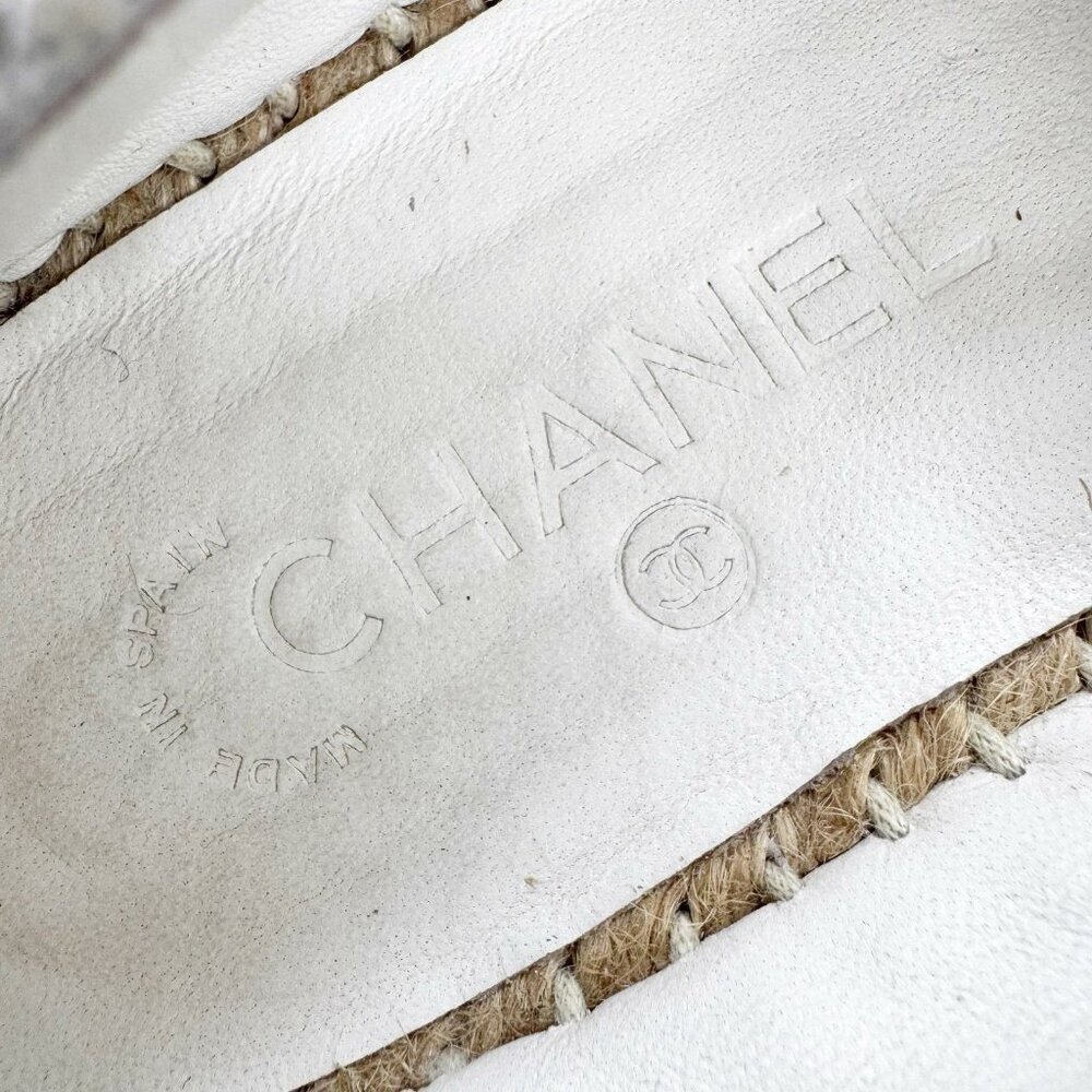 Chanel Tweed Sequin Logo Cap Toe Espadrilles Cream Size EU37 - Picture 9 of 16